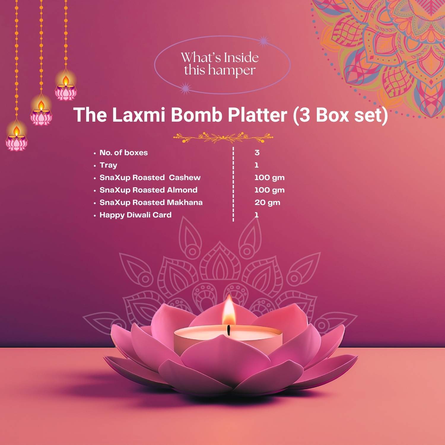 Luxury Diwali Gift Box - The Laxmi Bomb Platter (3 Box Set)